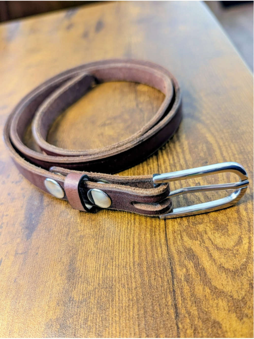 Vintage Brown Leather Belt Slim Minimal Casual Everyday Belt Size 32-38"